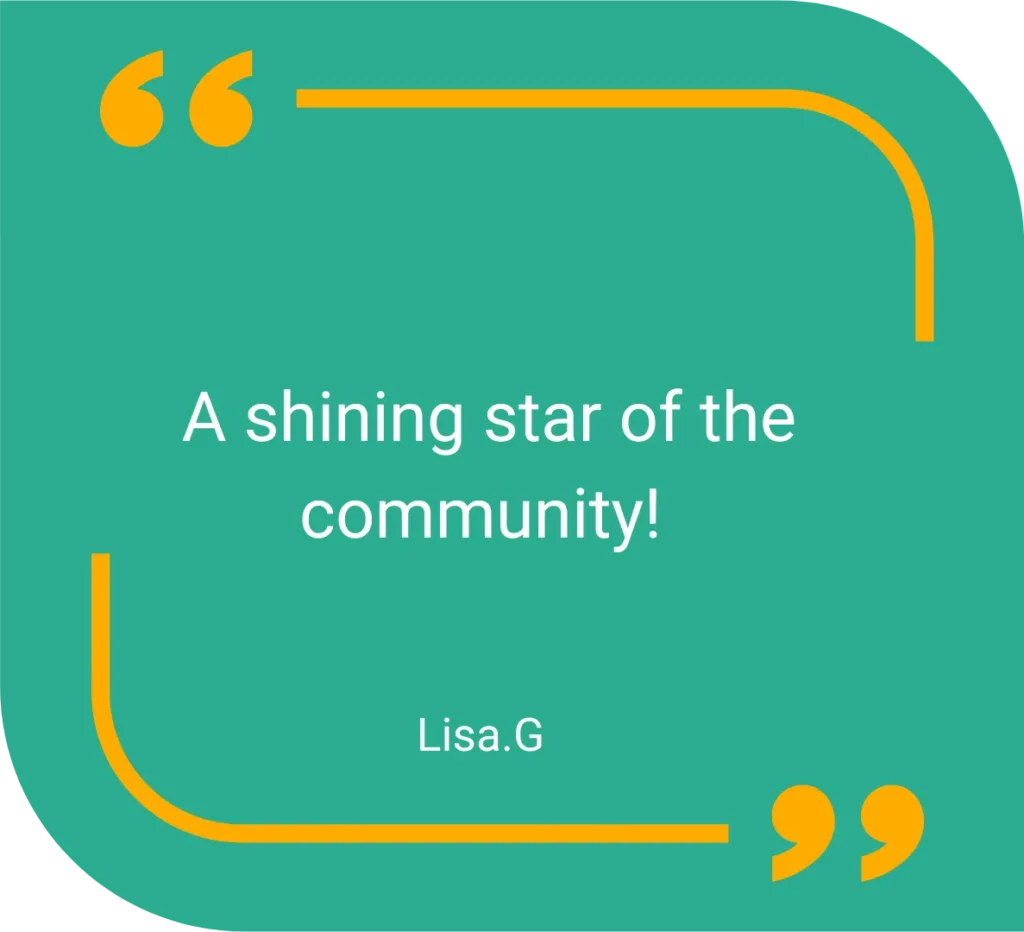 Quote reads "A shining star of the community!"